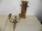 Heavy ornate antique brass candle sconce and brass umbrella stand.