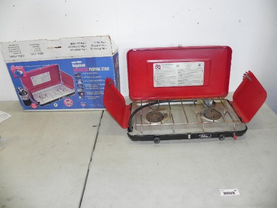 Century red 2 burner propane camp stove with original box