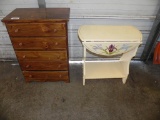 Small pine 5 drawer dresser and drop leaf hand painted end table.