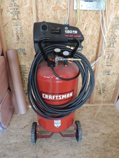 33 gallon, 150 PSI Craftsman rolling air compressor in excellent condition.