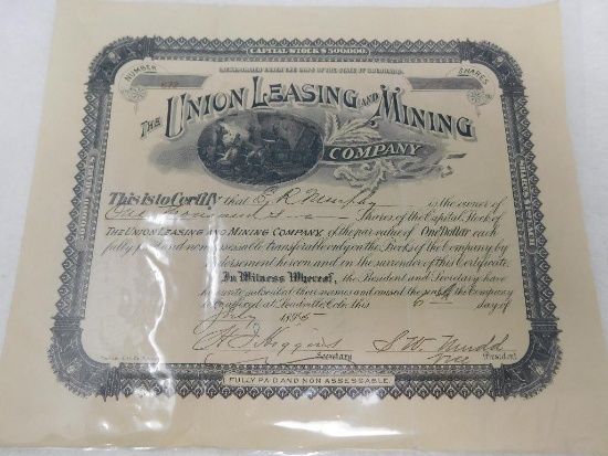 Leadville Colorado Union Leasing and Mining stock certificate