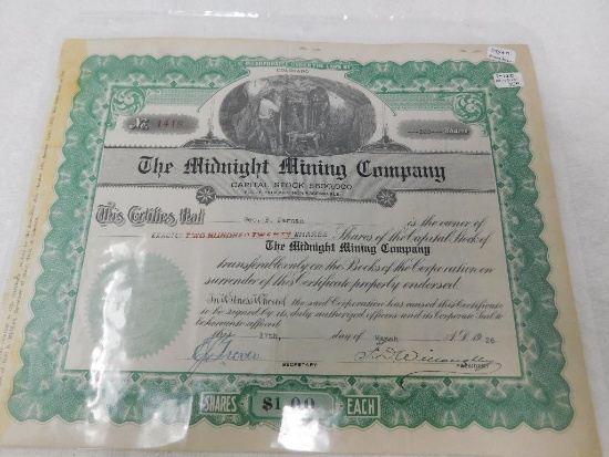 Aspen Colorado Midnight Mining Co stock certificate