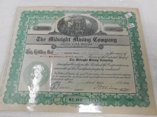 Aspen Colorado Midnight Mining Co stock certificate