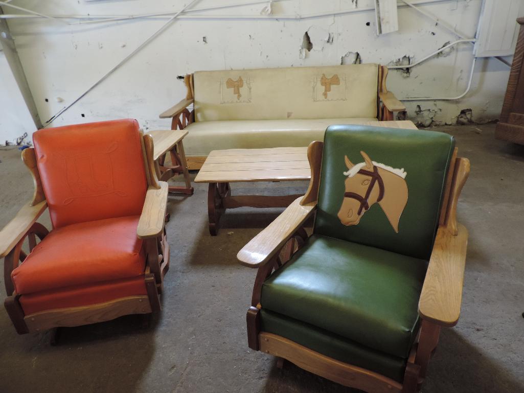 6 piece cowboy wagon wheel living room set dated Proxibid