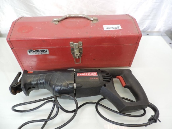 Craftsman 8 amp reciprocating saw with stack-on tool box (tested operable).