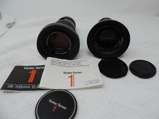 Two Vivitar series 1 lenses, 70-210mm & 28-105mm macro focusing lens.