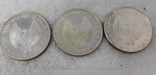 Three American Eagle One Once Silver rounds