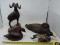 3 ironwood carvings and hand made wooden duck.