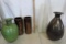 2 brown Nate Berkus vases and 4 pier 1 imports vases.