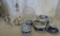 Hand painted milk glass pitcher, 5 pieces of Gefle blue glassware and more.