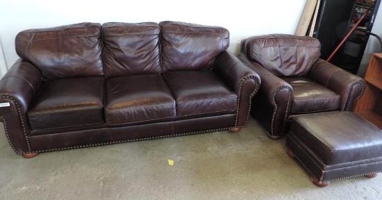 Matching Brown Leather Coach & Chair.