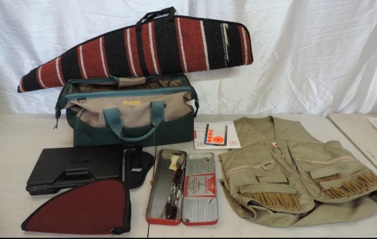 Shooter's lot. Soft rifle case, Intratec Tec-22 pistol case, Columbia size medium vest, AMS holster