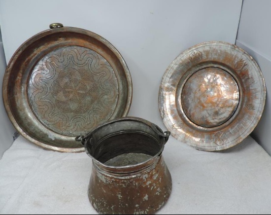 3 pieces of antique hammered copper.