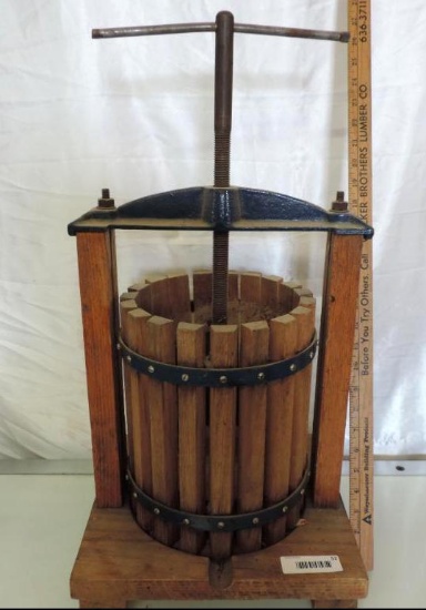 Vintage cast iron and wood press. 12x12x24".