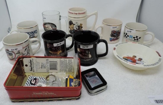 Earnhard zippo and 8 nascar collector coffee mugs.