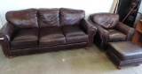 Matching Brown Leather Coach & Chair.