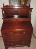 1940's cherry wood drop front desk with key in excellent condition. 35x21x52