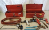 Ajax air tools, model 3700, 2 ajax model 3300's, 2 red metal tool boxes, channel locks and more.