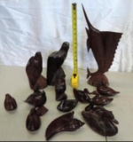 Carved wood eagles, swordfish and ducks lot.