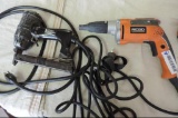 Rigid screw gun and a Duo-Fast electric nail gun.
