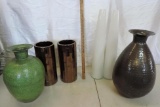2 brown Nate Berkus vases and 4 pier 1 imports vases.