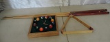 3 Dufferin pool que's, rack and a untested pool clock.
