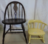 Antique spindle back chair and childs rocker.