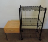 Black rolling metro cart (24x16x36) and a small night stand.