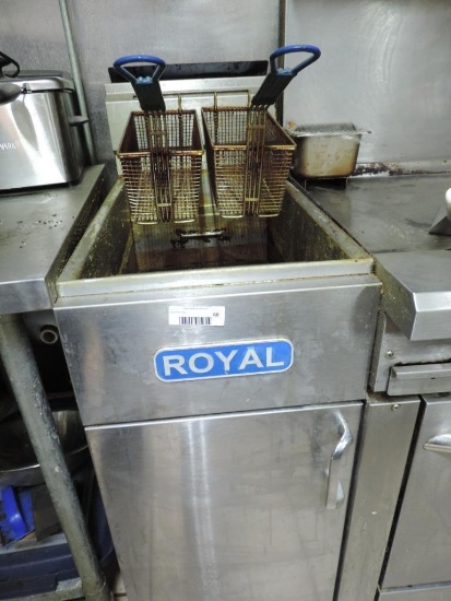 Royal stainless steel commercial deep fryer with 2 baskets.