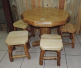Aspen log table with 4 stools (36x36x31