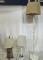 2 Table lamps and white floor lamp.