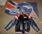 Size large Denver Broncos leather jacket and flag.