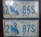 Two pair sequential 1975 Wyoming Truck License Plates.