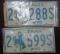 Two pair 1975 Wyoming Truck License Plates.