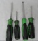 4 green snap on screw drivers.