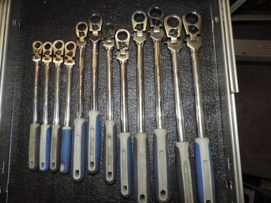 Bluepoint 12 piece metric locking- flexible head ratcheting wrench set.