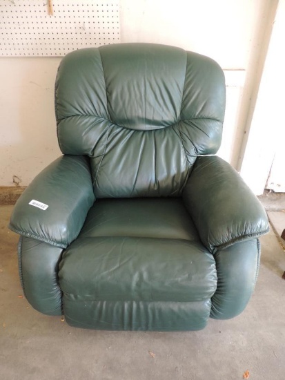 Green leatherette recliner.