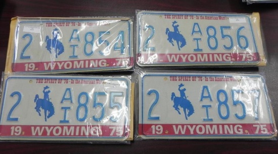 Two pair sequential 1975 Wyoming License Plates.