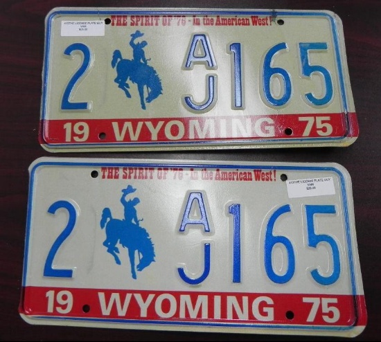 Two pair sequential 1975 Wyoming License Plates.