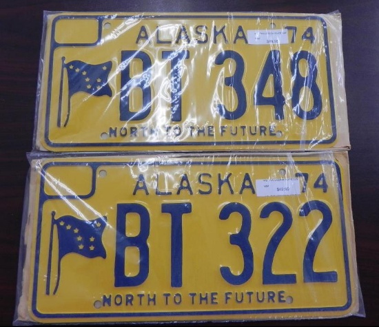 Two pair 1974 Alaska License Plates.