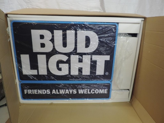 New in box Bud Light double sided Friends always welcome pub sign.