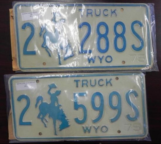 Two pair 1975 Wyoming Truck License Plates.