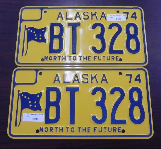 Two pair 1974 Alaska License Plates.
