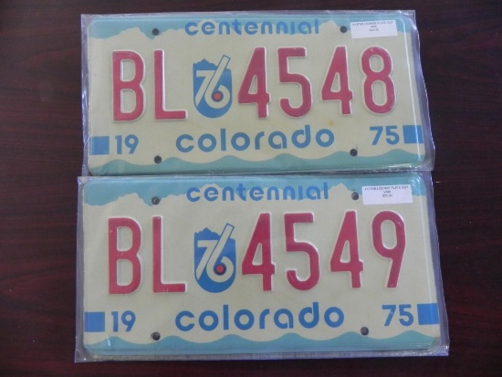 Two pair 1975 Centtenial Colorado License Plates.
