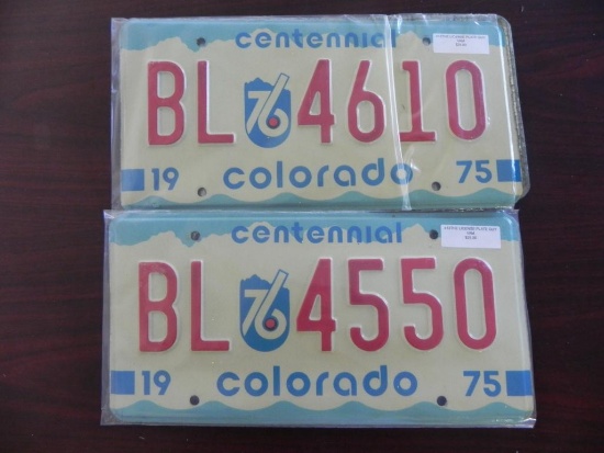 Two pair 1975 Centtenial Colorado License Plates.
