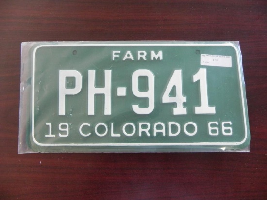 One set 1966 Colorado Farm License Plate.