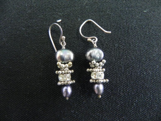 Silver and fresh water pearl dangle earrings.