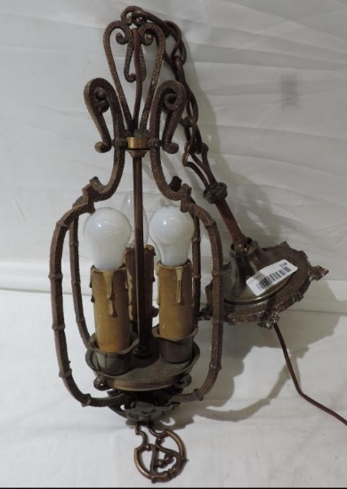 Ornate antique copper hanging lamp.