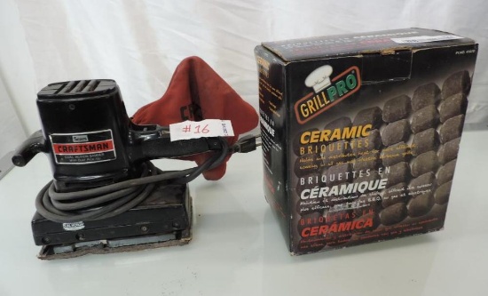 Craftsman dual action sander and ceramic brisquettes.