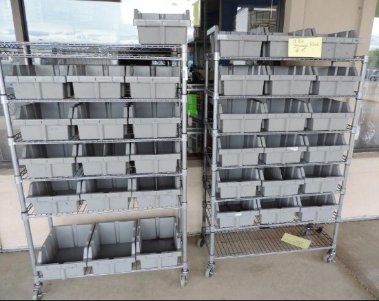 2 36x14x57" rolling metro racks plastic bin organizers.